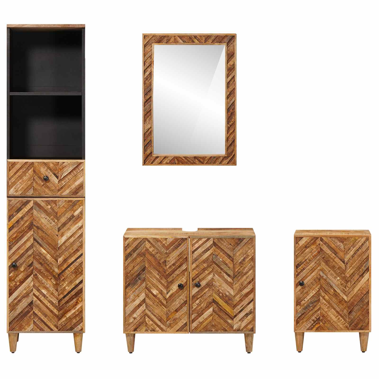 Badezimmerschrank-Set mit Schubladen 4 pcs Massivholz Mango