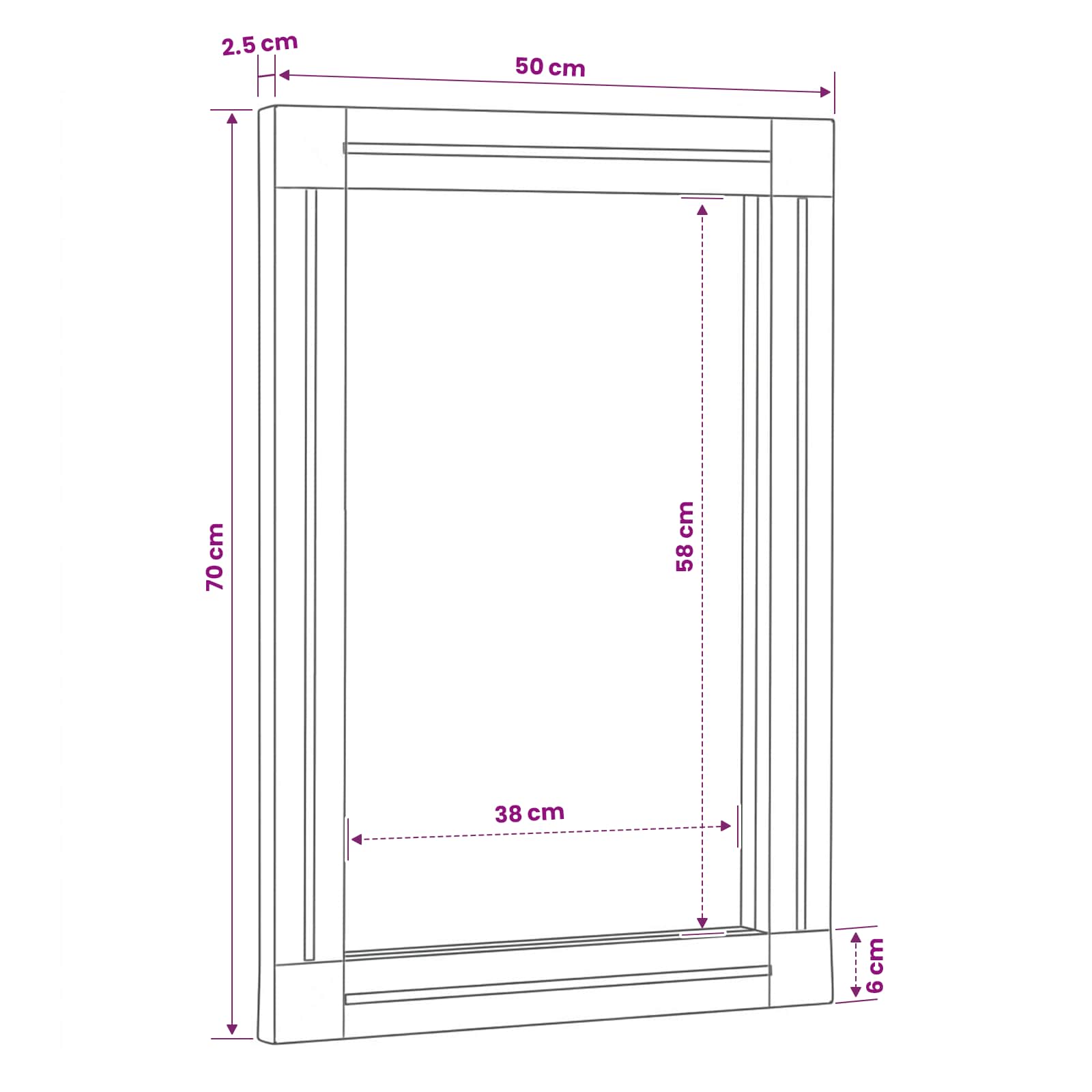 Spiegel Wandmontiert Braun und Schwarz 70 x 50 x 3 cm Glas