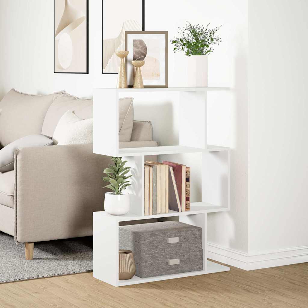 Raumteiler Bücherregal 3-stufig Weiß 70x24x97 cm Holzwerkstoff
