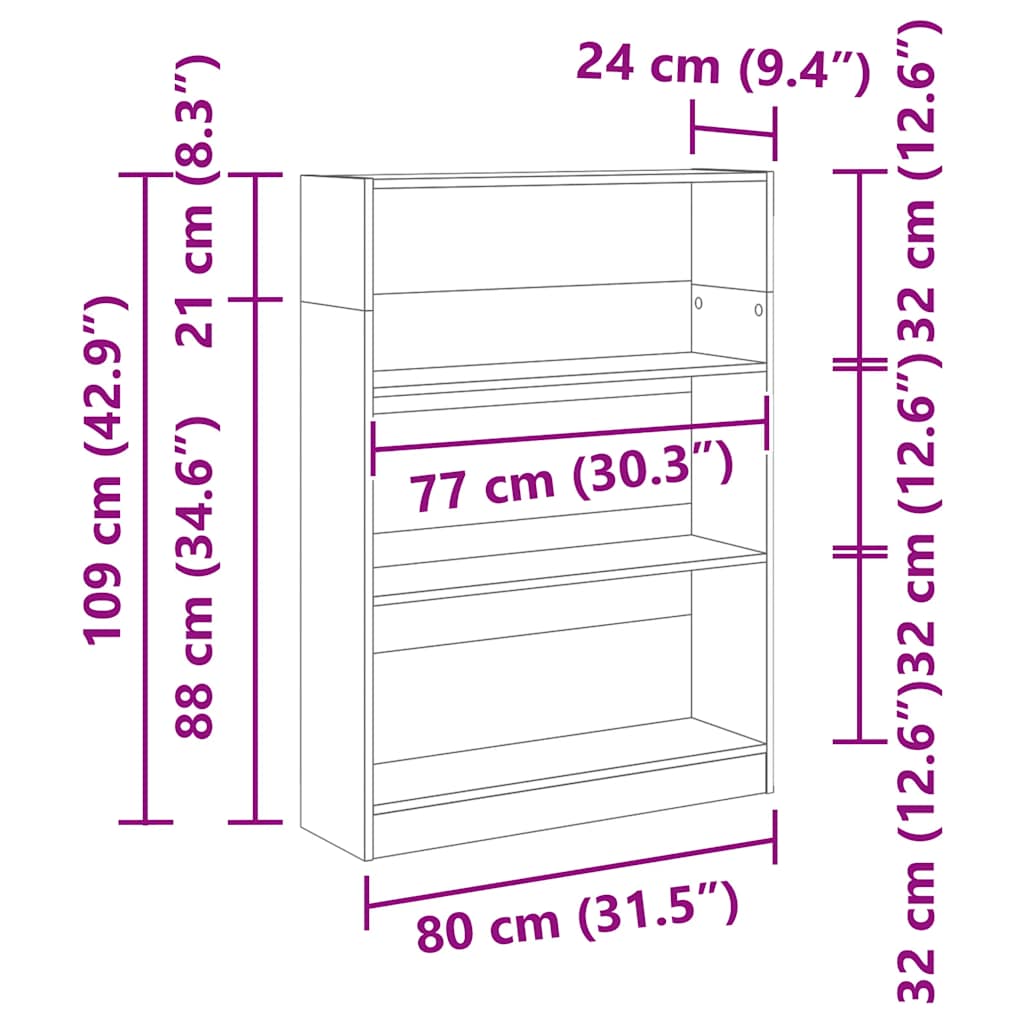 Bücherregal Weiß 80x24x109 cm Holzwerkstoff