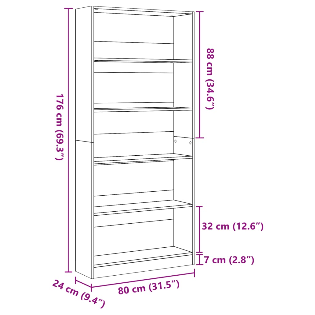 Bücherregal Sonoma-Eiche 80 x 24 x 176 cm Holzwerkstoff