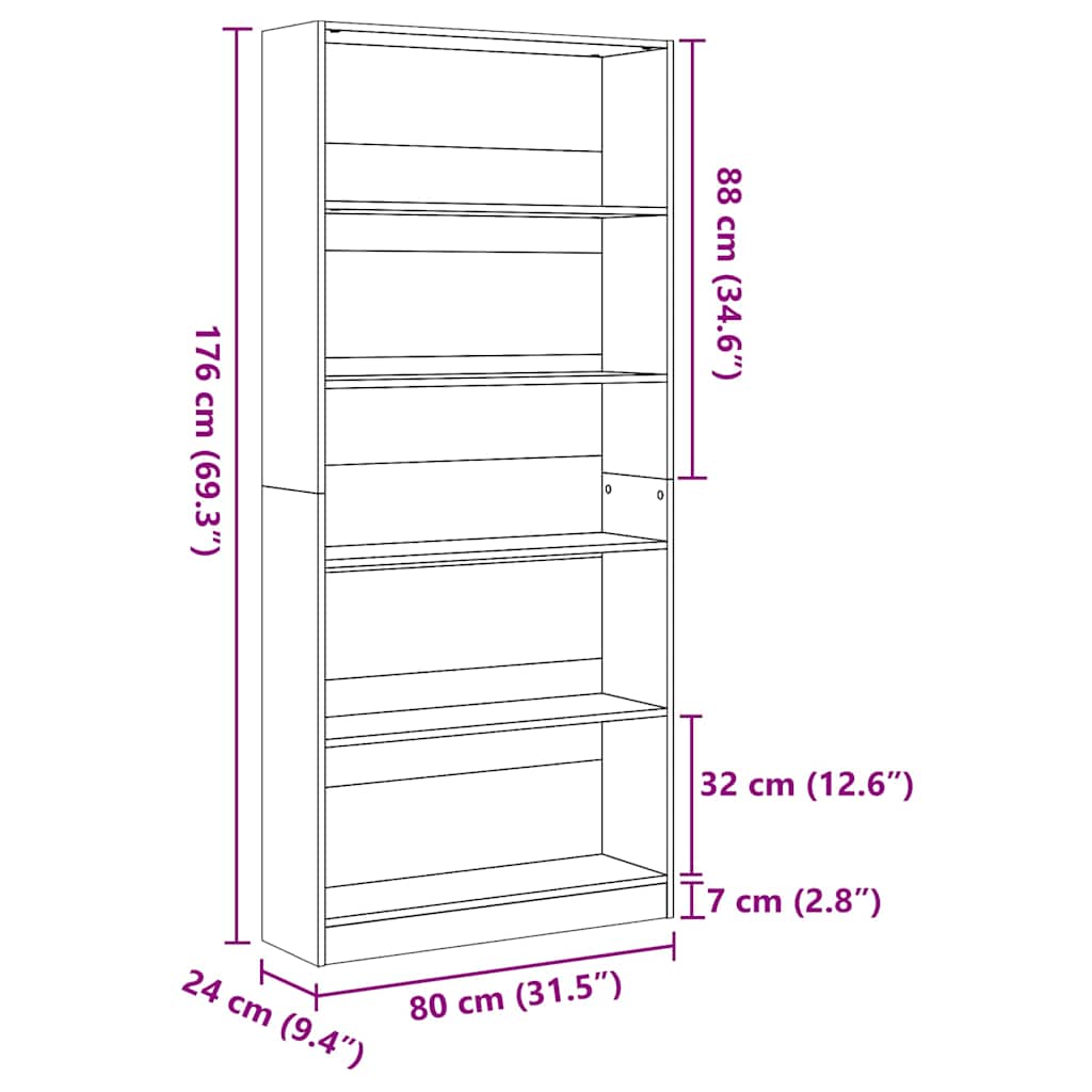 Bücherregal Altholz-Optik 80x24x176 cm Holzwerkstoff