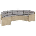 Gartensofa mit Kissen Halbrund Beige Poly-Rattan