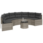 Gartensofa mit Tisch und Kissen Halbrund Grau Poly Rattan