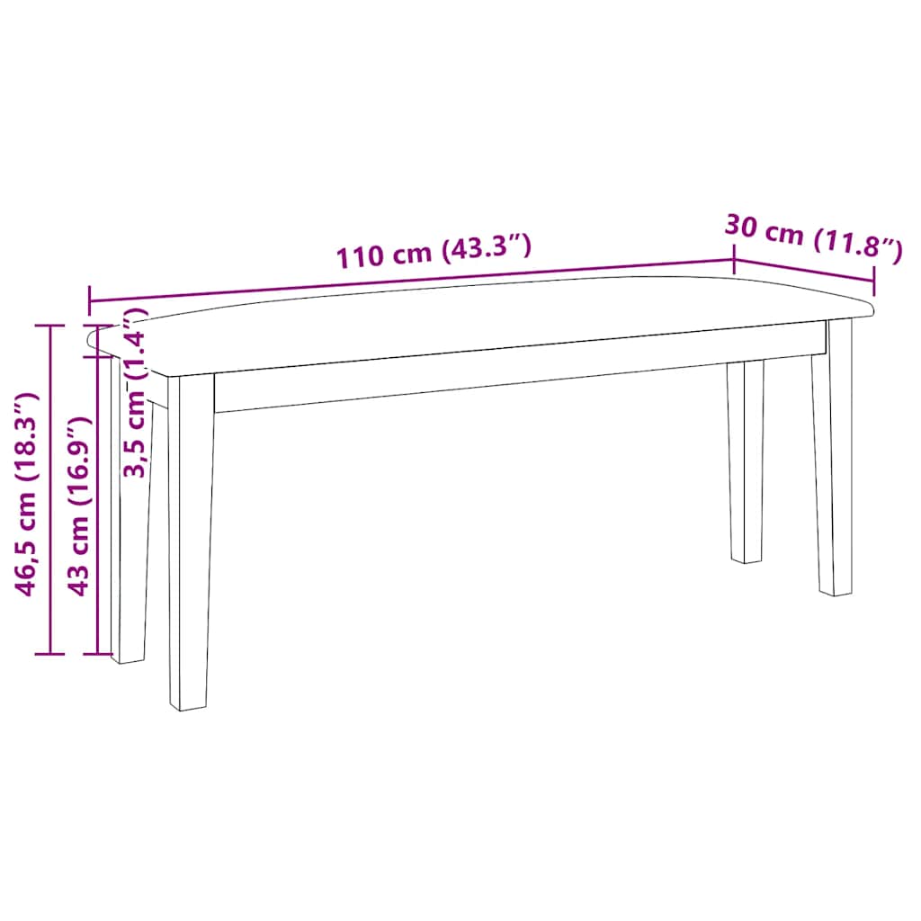 Bank 110 cm Braun Massivholz Gummibaum