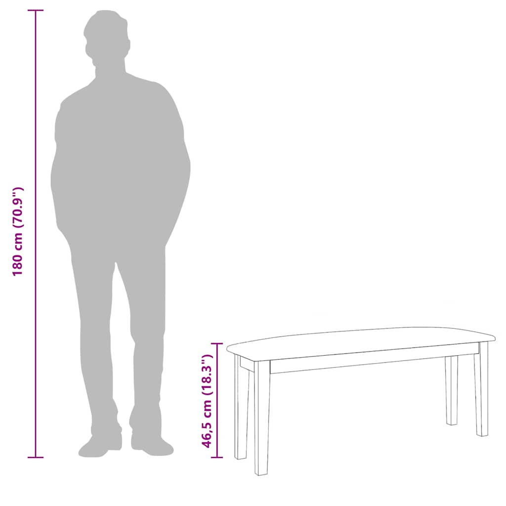 Bank 110 cm Braun Massivholz Gummibaum