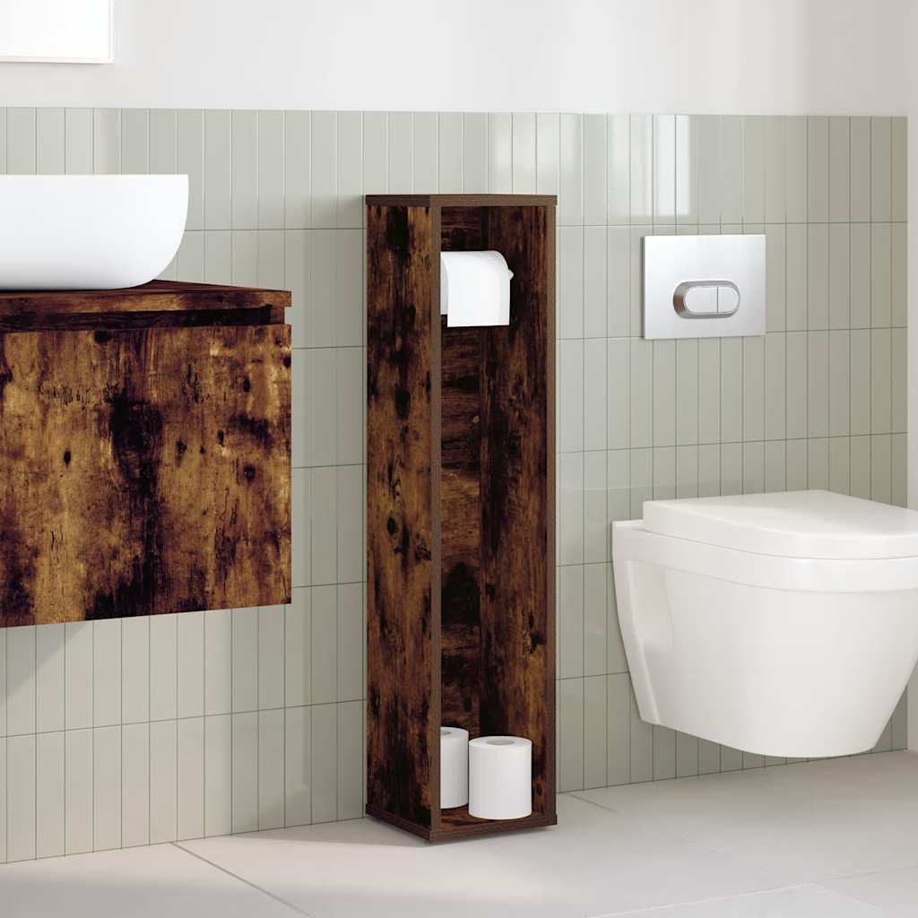 Badezimmerschrank mit Rollenhalter Eiche geräuchert 20,5x20x90 cm