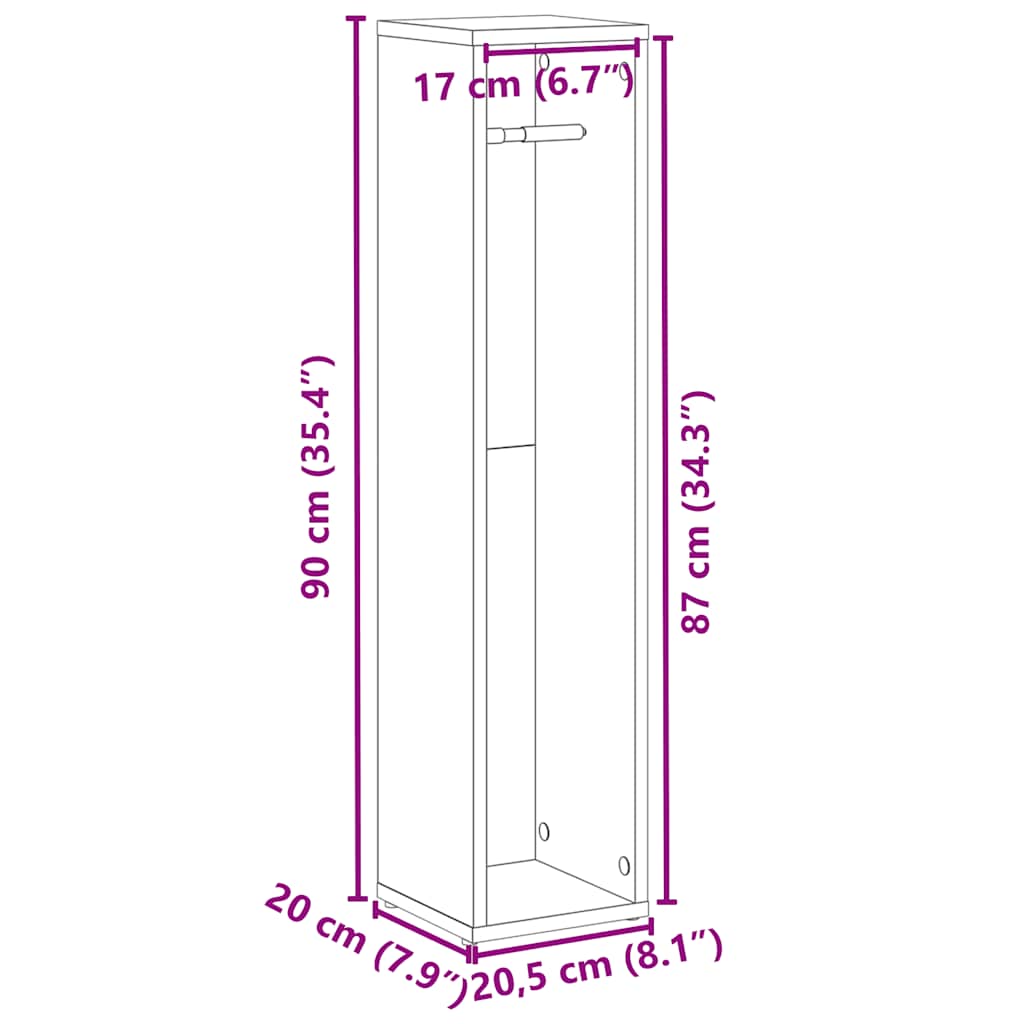 Badezimmerschrank mit Rollenhalter Altholz 20,5x20x90 cm