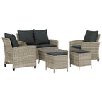 6-tlg. Garten-Sofagarnitur mit Kissen Hellgrau Poly Rattan