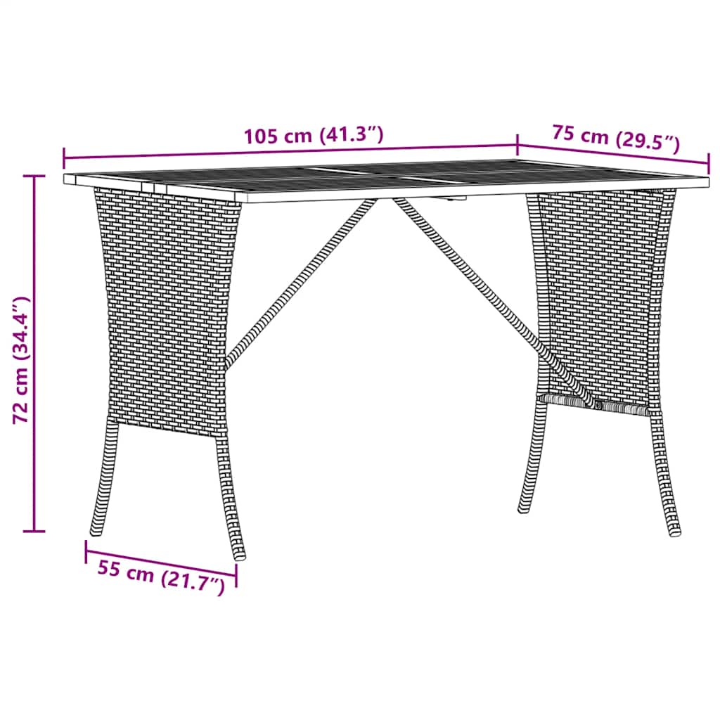 Gartentisch mit Akazienholzplatte Beige 105x75x72cm Poly Rattan