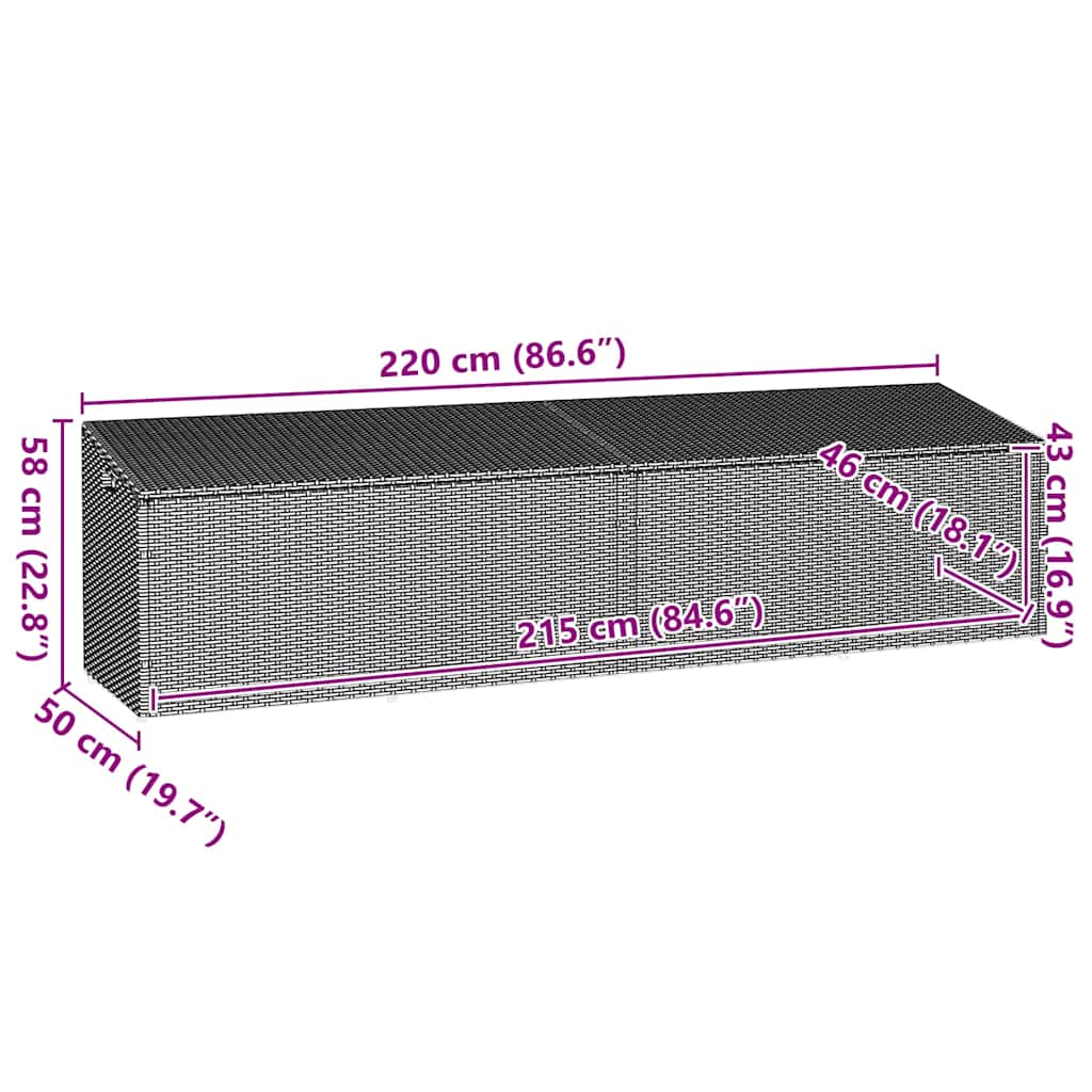 Garten-Auflagenbox Braun 220x50x58 cm Poly Rattan
