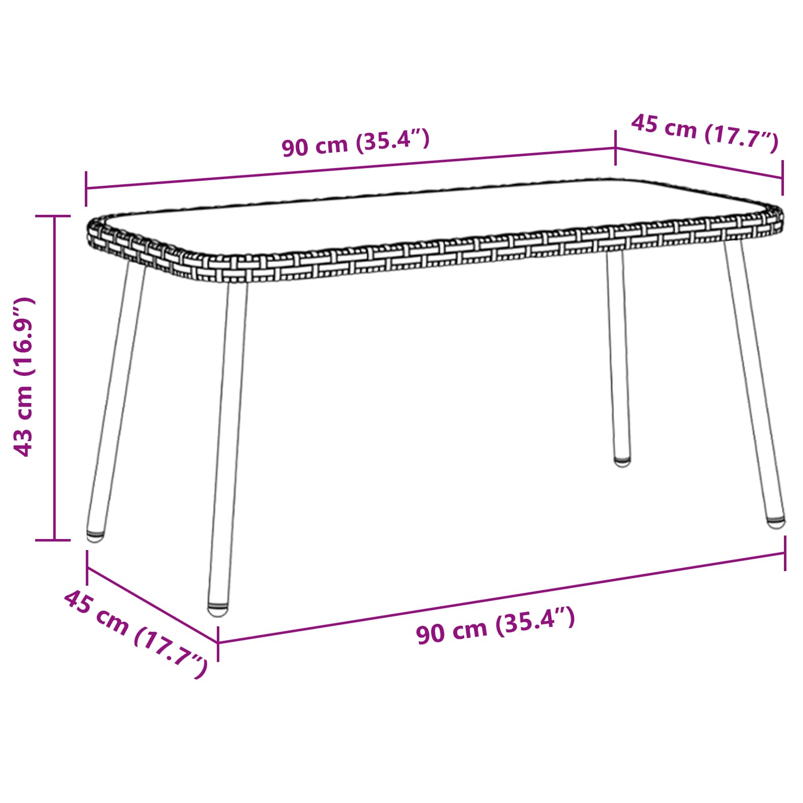 Couchtisch Braun und Schwarz 90 x 45 x 43 cm Poly-Rattan