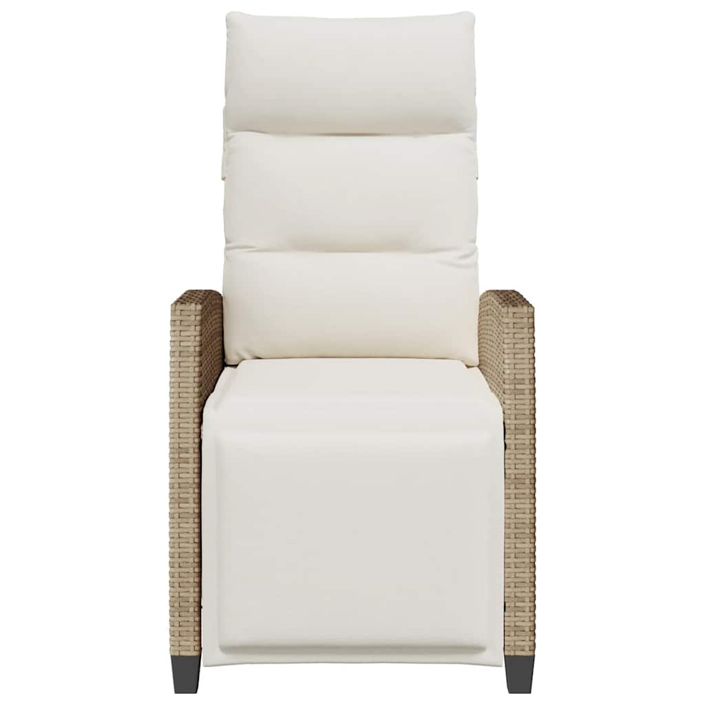 Gartensessel mit Beistelltisch Verstellbar Beige Poly Rattan