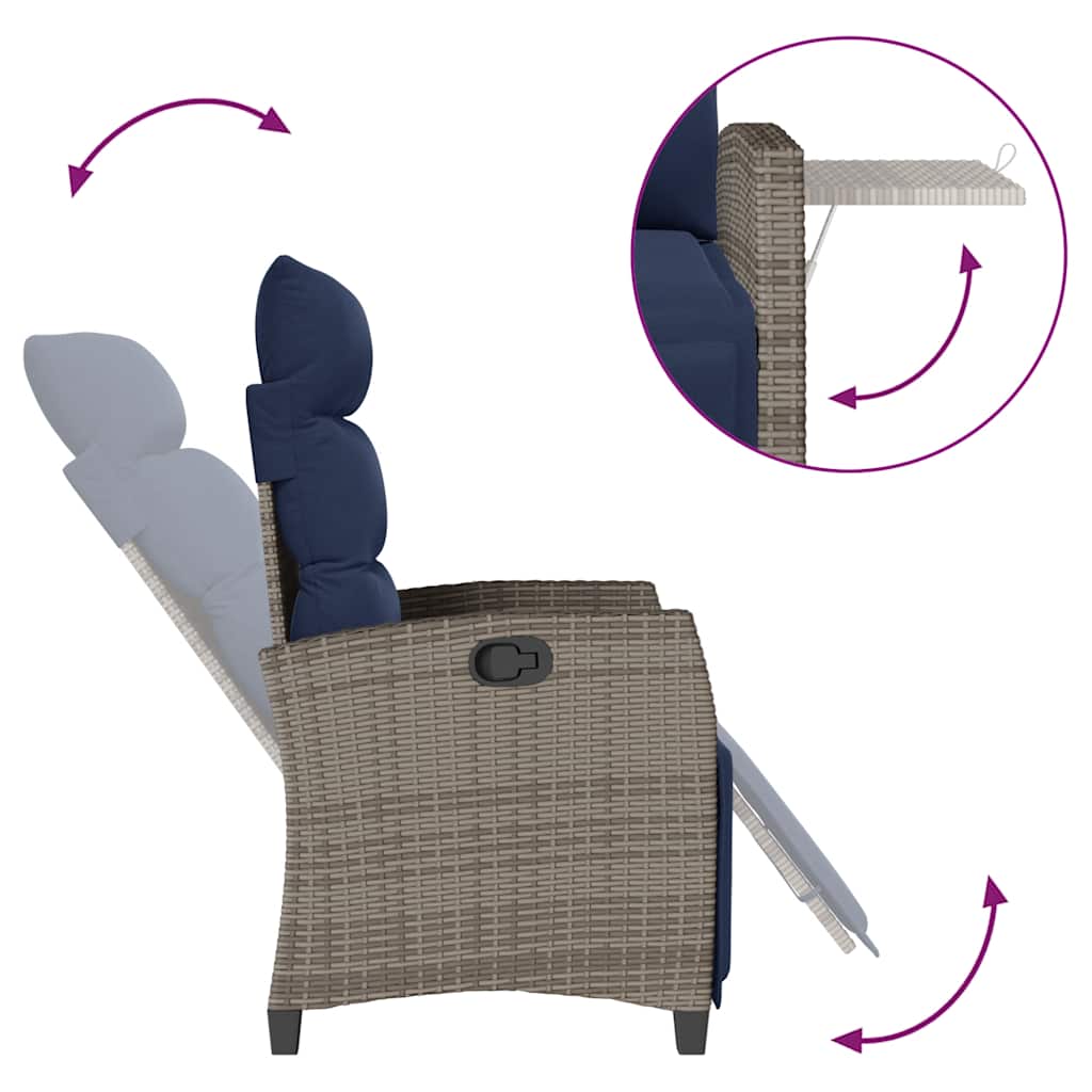 Gartensessel mit Beistelltisch Verstellbar Grau Poly Rattan