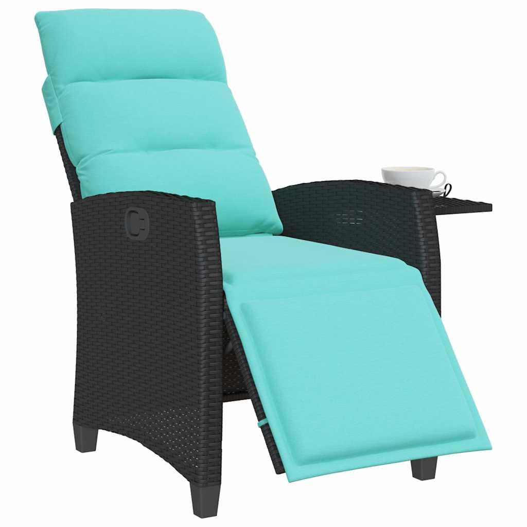 Gartensessel mit Beistelltisch Verstellbar Schwarz Poly Rattan