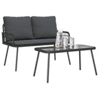 Garten Essgruppe mit Kissen 2 pcs Schwarz Poly-Rattan