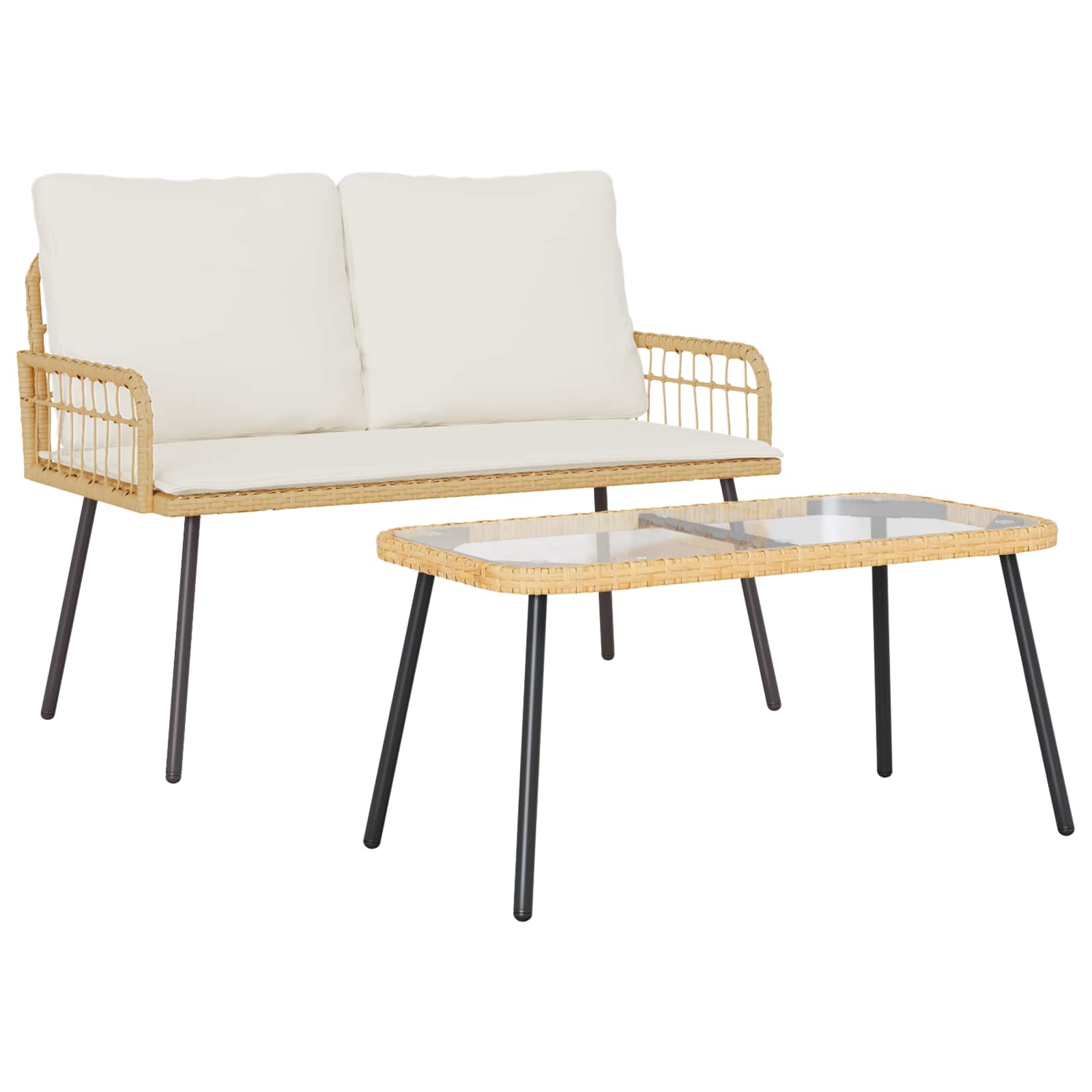 Garten Essgruppe mit Kissen 2 pcs Natur Poly-Rattan