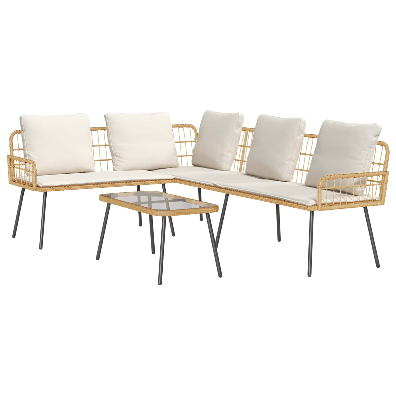 Gartensofa-set mit Kissen 2 pcs Natur Poly-Rattan