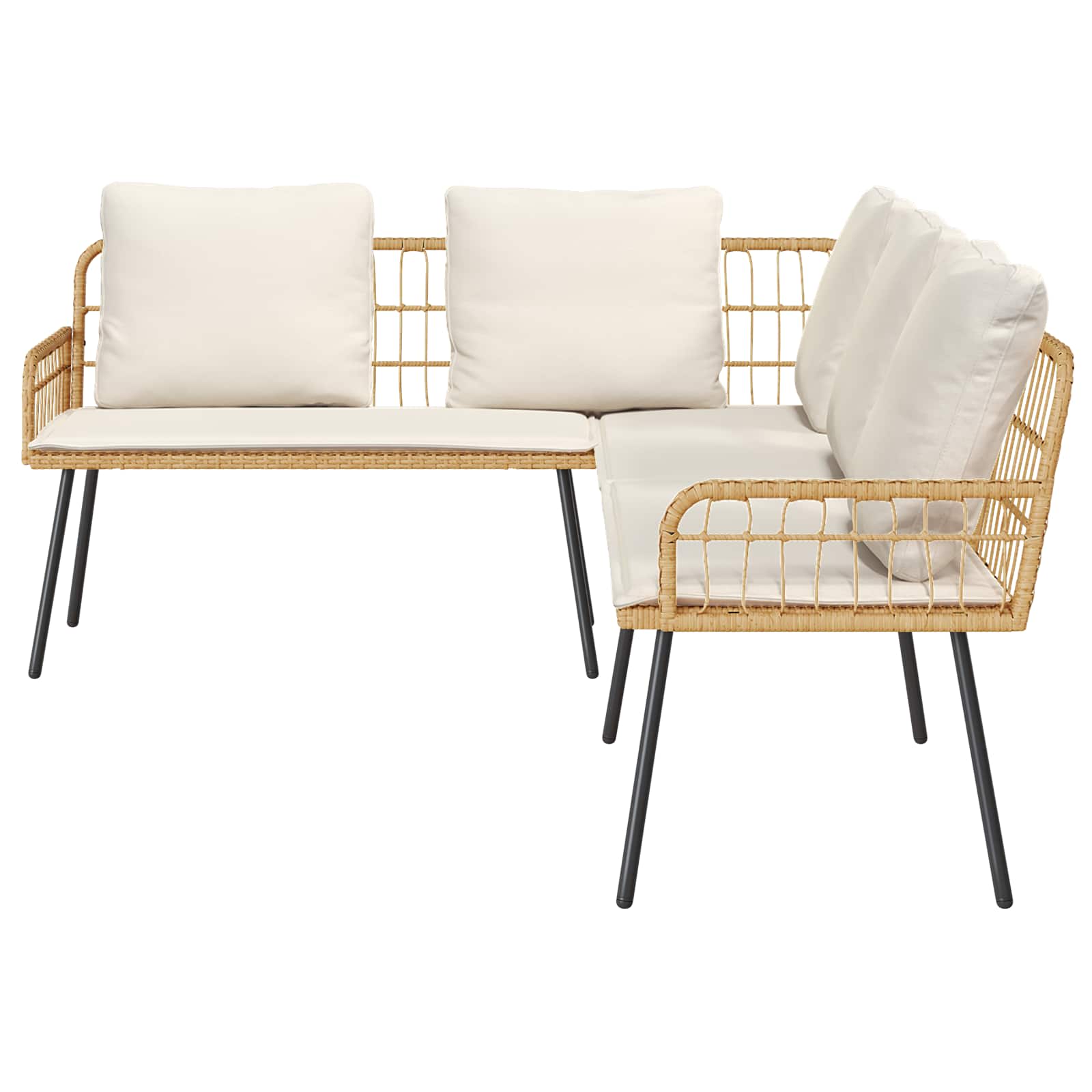 Gartensofa-set mit Kissen 2 pcs Natur Poly-Rattan