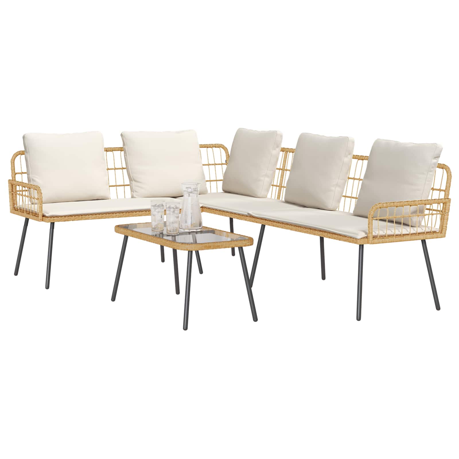 Gartensofa-set mit Kissen 2 pcs Natur Poly-Rattan