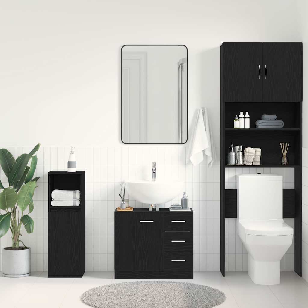 Waschbeckenunterschrank Schwarz Eichen-Optik 63x30x54 cm