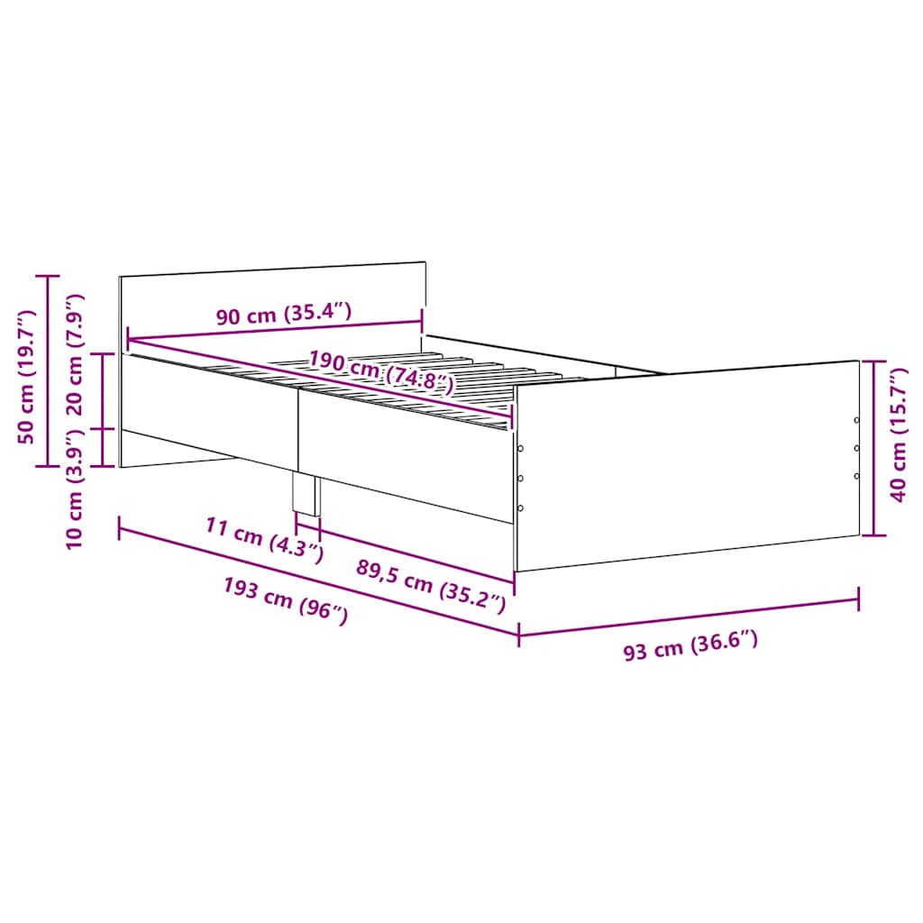 Bettgestell ohne Matratze Schwarz Eichen-Optik 90x190 cm