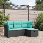 4-tlg. Garten-Sofagarnitur mit Kissen Schwarz Poly Rattan
