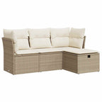 4-tlg. Garten-Sofagarnitur mit Kissen Beige Poly Rattan