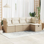 5-tlg. Garten-Sofagarnitur mit Kissen Beige Poly Rattan