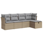 5-tlg. Garten-Sofagarnitur mit Kissen Beige Poly Rattan