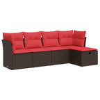 5-tlg. Garten-Sofagarnitur mit Kissen Braun Poly Rattan