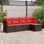 5-tlg. Garten-Sofagarnitur mit Kissen Braun Poly Rattan