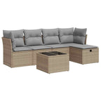 6-tlg. Garten-Sofagarnitur mit Kissen Beige Poly Rattan
