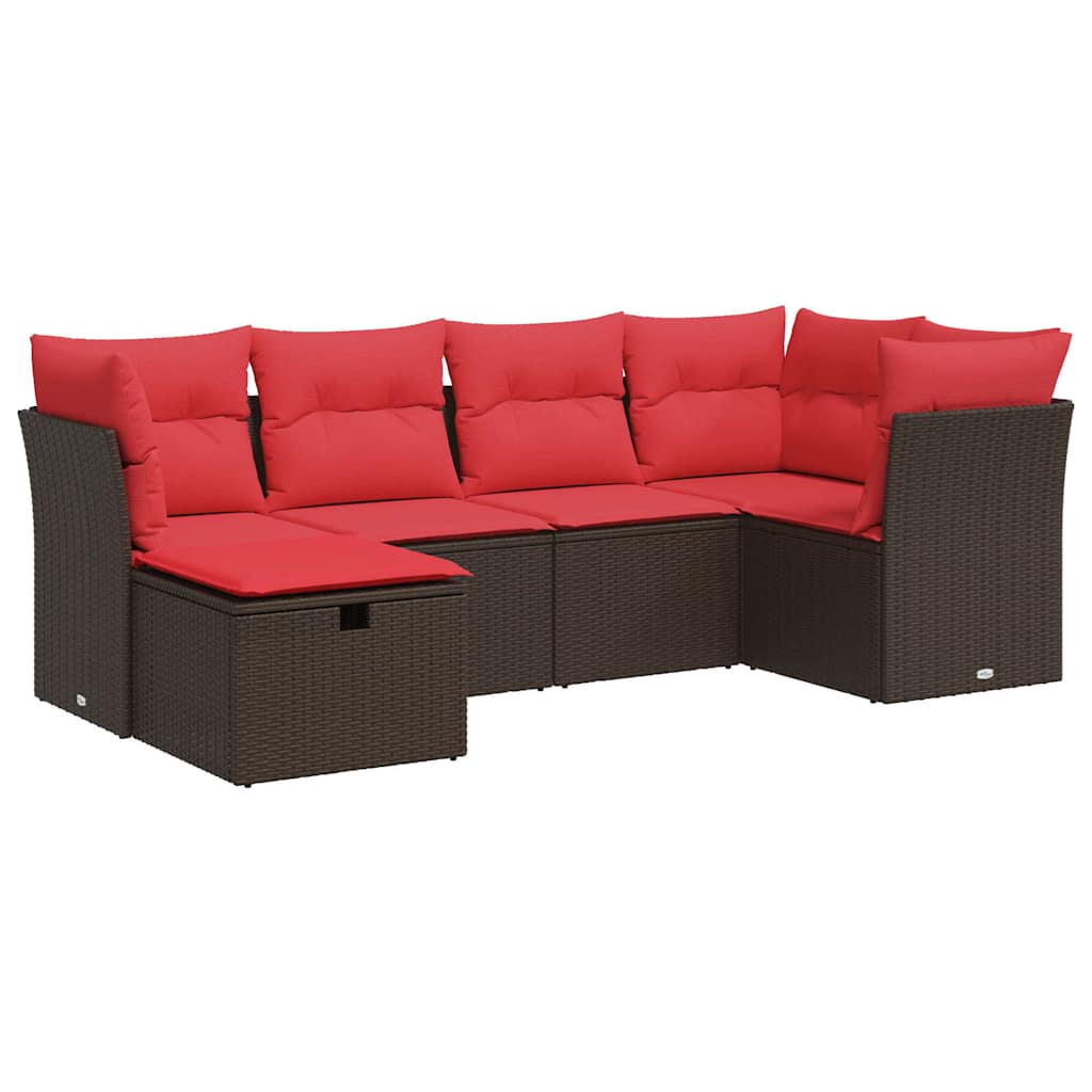 6-tlg. Garten-Sofagarnitur mit Kissen Braun Poly Rattan