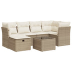 7-tlg. Garten-Sofagarnitur mit Kissen Beige Poly Rattan