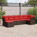 7-tlg. Garten-Sofagarnitur mit Kissen Braun Poly Rattan