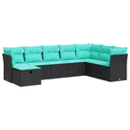 8-tlg. Garten-Sofagarnitur mit Kissen Schwarz Poly Rattan