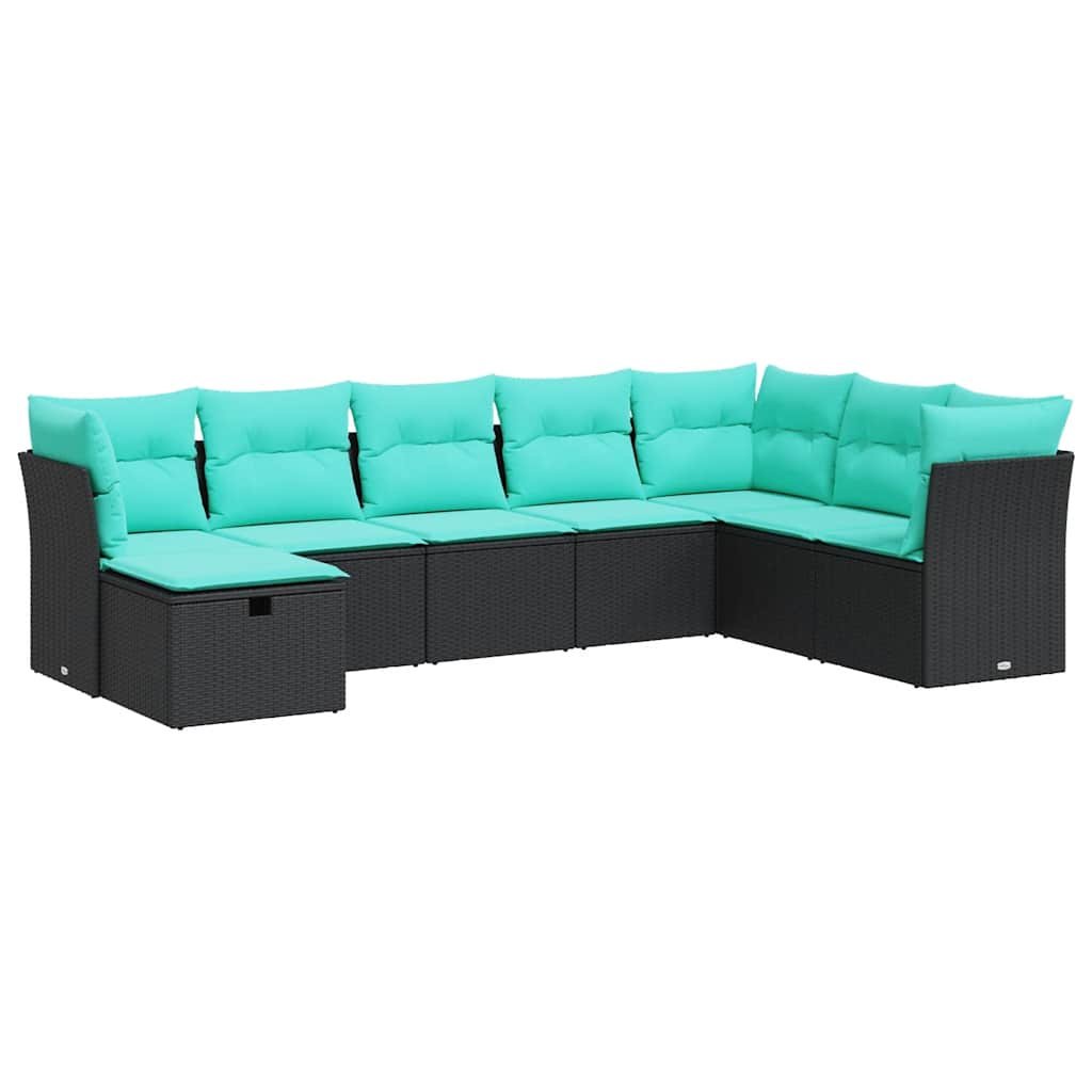 8-tlg. Garten-Sofagarnitur mit Kissen Schwarz Poly Rattan
