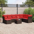 9-tlg. Garten-Sofagarnitur mit Kissen Braun Poly Rattan