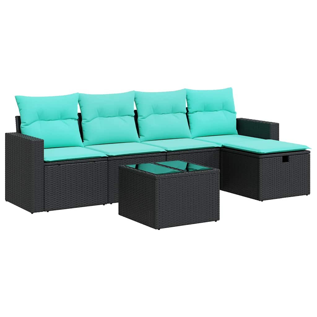 6-tlg. Garten-Sofagarnitur mit Kissen Schwarz Poly Rattan