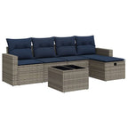 6-tlg. Garten-Sofagarnitur mit Kissen Grau Poly Rattan