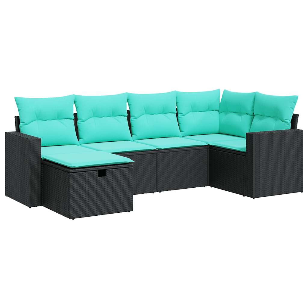 6-tlg. Garten-Sofagarnitur mit Kissen Schwarz Poly Rattan