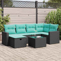 7-tlg. Garten-Sofagarnitur mit Kissen Schwarz Poly Rattan