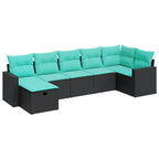 7-tlg. Garten-Sofagarnitur mit Kissen Schwarz Poly Rattan