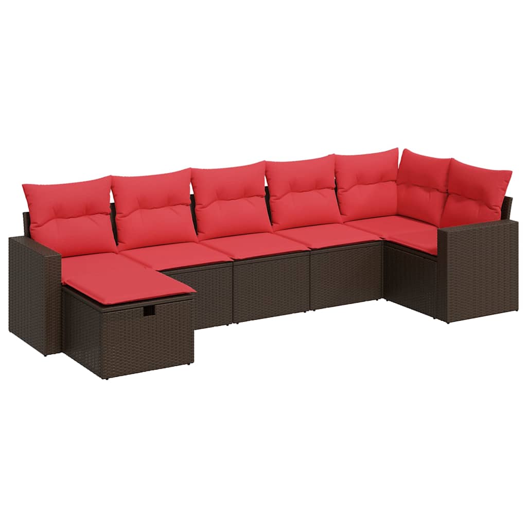 7-tlg. Garten-Sofagarnitur mit Kissen Braun Poly Rattan