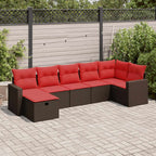 7-tlg. Garten-Sofagarnitur mit Kissen Braun Poly Rattan