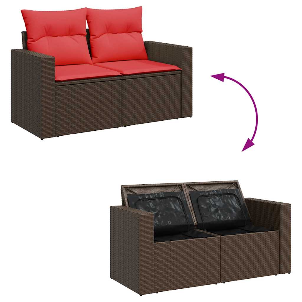 8-tlg. Garten-Sofagarnitur mit Kissen Braun Poly Rattan