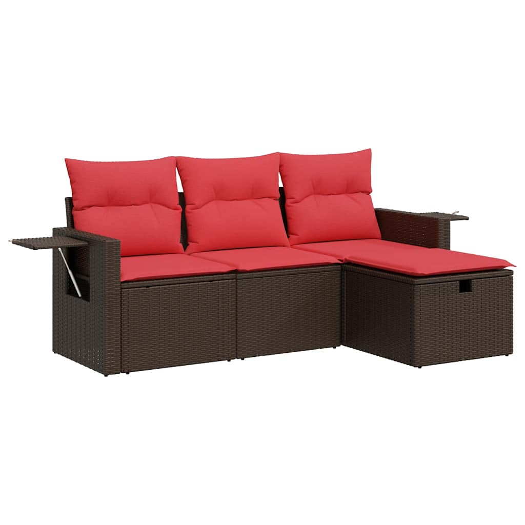 4-tlg. Garten-Sofagarnitur mit Kissen Braun Poly Rattan