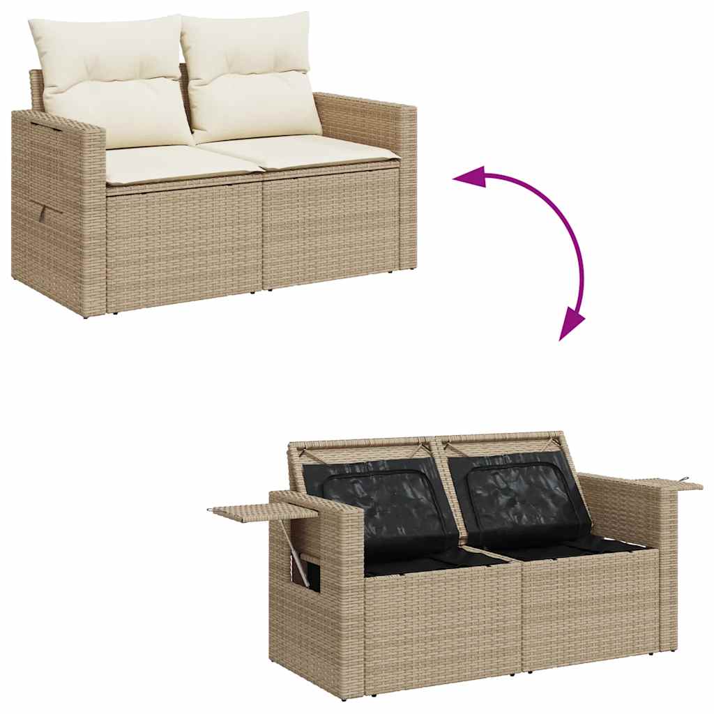 5-tlg. Garten-Sofagarnitur mit Kissen Beige Poly Rattan