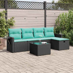 6-tlg. Garten-Sofagarnitur mit Kissen Schwarz Poly Rattan